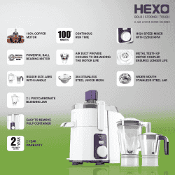 Havells Hexo Juicer Mixer Grinder | 1000 W |  2 Jars | White & Purple