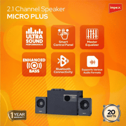 Impex Micro Plus Bluetooth Speaker | 2.1 Channel Multimedia Speaker System | 20 W | Remote Function | Black