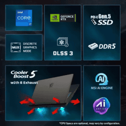 MSI Sword 16 HX Gaming Laptop | Intel Core i7 13th Gen 13700HX | 16 GB | 1 TB SSD | 8 GB Graphics NVIDIA GeForce RTX 4060 | Cosmos Gray | B13VFKG-653IN