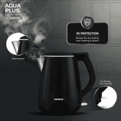 Havells Aqua Plus Electric Kettle | 1500 W | 1.2 L | Black