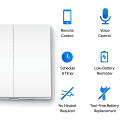 Tp-Link Tapo S220 Smart Light Switch | 2 Gang 1 Way | remote And Voice Control | White