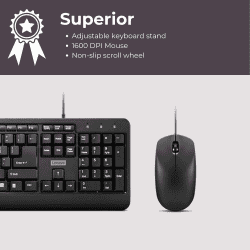 Lenovo 160 wired keyboard mouse combo | Waterproof Exoskeleton | Black