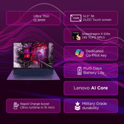 Lenovo Yoga Slim 7x Touchscreen Laptop | Snapdragon X Elite X1E | 32GB | 1TB SSD | Qualcomm NPU 45TOPS | Cosmic Blue | 83ED003BIN