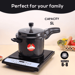 Wonderchef Taurus Hard Anodized Outer Lid Pressure Cooker | 5L | SS Lid | Black