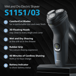 Philips Electric Shaver for Men | 3D Floating Heads | Blue |  S1151/03