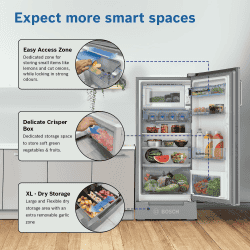 Bosch Direct Cool Single Door Refrigerator | 207L | Base Stand with Drawer | Fine Steel | CST20S25PI