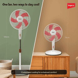 Impex Impulse Table pedestal 2 in 1 convertible fan | 400 mm | Red and White