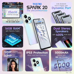 TECNO Spark 20 | 16 GB | 256 GB | Cyber White