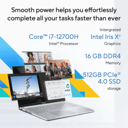 ASUS Vivobook 16 Laptop | Intel Core i7 12th Gen 12700H | 16 GB | 512 GB SSD | 16 Inch | Transparent Silver | X1605ZAC-MB741WS