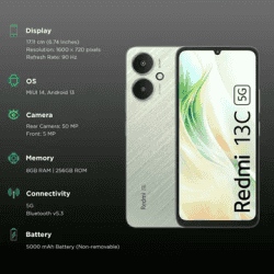 Redmi 13C 5G | 8 GB | 256 GB | Startrail Green