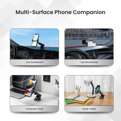 Portronics Clamp M3 Car Mobile Phone Holder | Stand for Dashboard & Windshield | Black