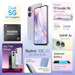 REDMI 13C 5G | 6GB | 128GB | Startrail Silver
