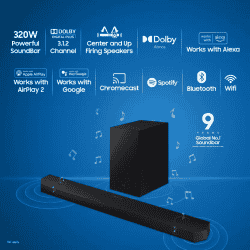 Samsung Q-Symphony with Upfiring Speakers & wireless subwoofer | 320W  | Black | HW-Q700C