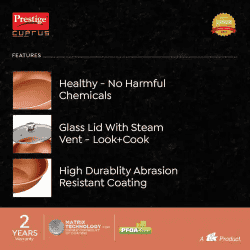 Prestige Cuprus Aluminium Non Stick Kadai  | 24 cm | 2.5 L | Glass Lid | 37479