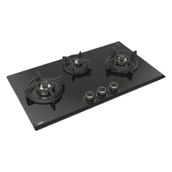 Kaff Built in Glass Automatic Hob |  3 Burners |  Full Brass Burners | Black | ASF 783