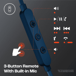 JBL Tune 310C Wired Hi Res In Ear Earphones | 3 Button EQ | Blue | JBLT310CBLU