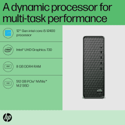 HP Slim Desktop | Intel Core i5 12400 | 8 GB  | 512 GB SSD |  UHD Graphics 730 |  Dark Black |  S01-PF2123IN