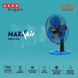 Usha Maxx Air High Speed Table Fan | 400 mm | Blue & Black
