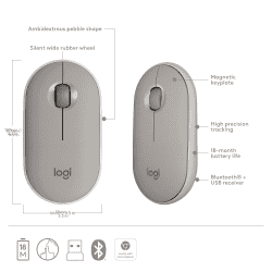 Logitech Pebble Wireless Mouse | Bluetooth | 2.4 GHz | Sand