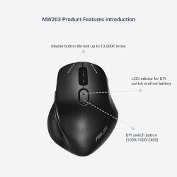 ASUS MW203 Multi Device Wireless Silent Mouse | 2.4GHz | 2400 DPI | Black