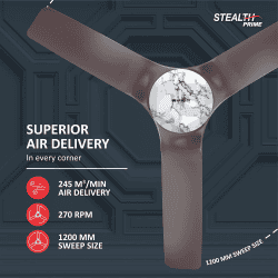 Havells Stealth Prime Bldc Motor Ceiling Fan | 1200Mm | 5 Stars | With Rf Remote | Marbel Dusk