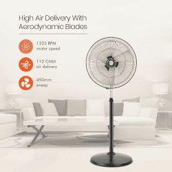 Orient Electric Tornado II Pedestal Fan | 450 mm | 3 Blade | Black