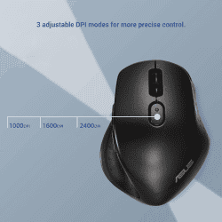 ASUS MW203 Multi Device Wireless Silent Mouse | 2.4GHz | 2400 DPI | Black