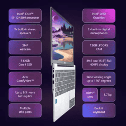 Acer Aspire Lite AL15-52H Thin and Light Laptop | AL15-52H | 12 GB | 512 GB SSD | Pure Silver | UN.347SI.007