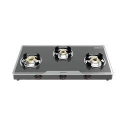 Bajaj 3BJGP7 Glass Top Gas Stove | Wind Shield Pan Support | 3 Burner | Black