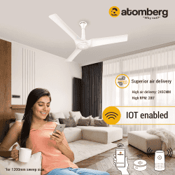 Atomberg Aris Ceiling Fan | 1200mm | 3 Blade with Remote Control | Marble White | FG0358