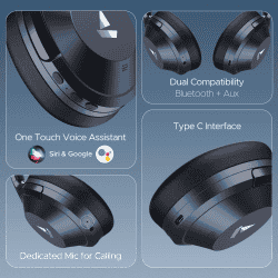 Boat Nirvanaa Headset | Hybrid Active Noise Cancellation | 65H Playback | Bold Blue | 751ANC T