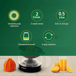 Philips Citrus Press Juicer | 25 W | Transparent & Black