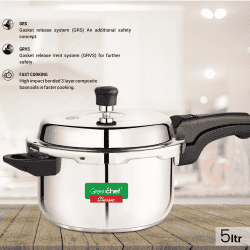 Greenchef Classic Outer Lid Induction Bottom Pressure Cooker |  5 L  | Stainless Steel