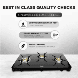 Preethi Luxe pro Gas Stove | 3 Burner | Stainless Steel | Black