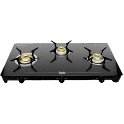 Preethi Luxe pro Gas Stove | 3 Burner | Stainless Steel | Black
