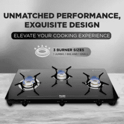 Preethi Luxe pro Gas Stove | 3 Burner | Stainless Steel | Black