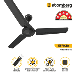 Atomberg Efficio Ceiling Fan | 1200 mm | 5 Star | BLDC Ceiling Fan with Remote Control | 3 Blade | Midnight Black