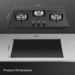 Kaff Built in Hob Glass Automatic Hob | 3 Burners | 78 cm | Black | VRH783
