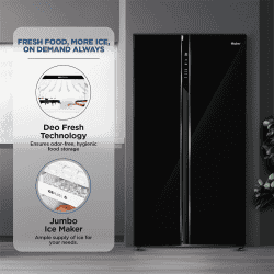 Haier Frost Free Side By Side Refrigerator | 602 L | Black Glass | HRS-682KGU1