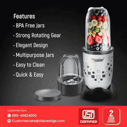Prestige NutriMix 2.0 Mixer Grinder | 350W | 2 Multipurpose Jars | Black & Grey
