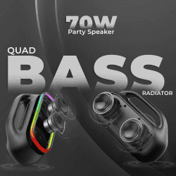 iGear Grape Portable Wireless Speaker with Wireless Rechargeable Mic | 70W | TWS Mode | Black
