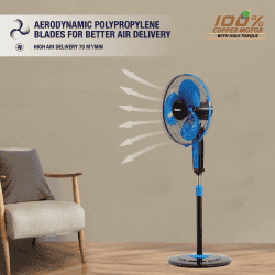 Usha Maxx Air Pedestal Fan | 400MM | with Remote | Blue Black