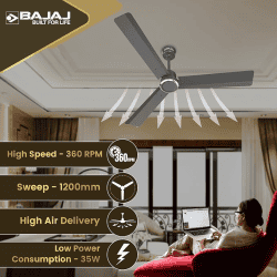 Bajaj Classico Sleek Plus Ceiling Fans | 1200mm | BLDC |  Coal Grey