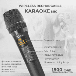 iGear Grape Portable Wireless Speaker with Wireless Rechargeable Mic | 70W | TWS Mode | Black