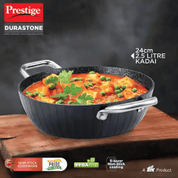 Prestige Durastone Hard Anodised 6 Layer Non Stick Kadai with Glass Lid | Black