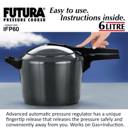 Hawkins Futura Hard Anodised Inner Lid Pressure Cooker | 6 L | Black | IFP60