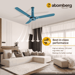 Atomberg Studio+ BLDC Ceiling Fan | 1200 mm | Aegean Blue | FG0235