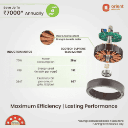 Orient Electric EcoTech Supreme Ceiling Fan | 5 Star | 1200 mm | BLDC Motor | 3 Blade | White
