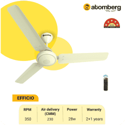Atomberg Efficio Ceiling Fan | 1200 mm | 5 Star | BLDC Ceiling Fan with Remote Control | 3 Blade | Ivory