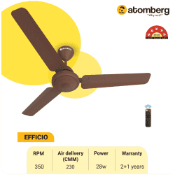 Atomberg Efficio Ceiling Fan | 1200 mm | 5 Star | BLDC Ceiling Fan with Remote Control | 3 Blade | Brown